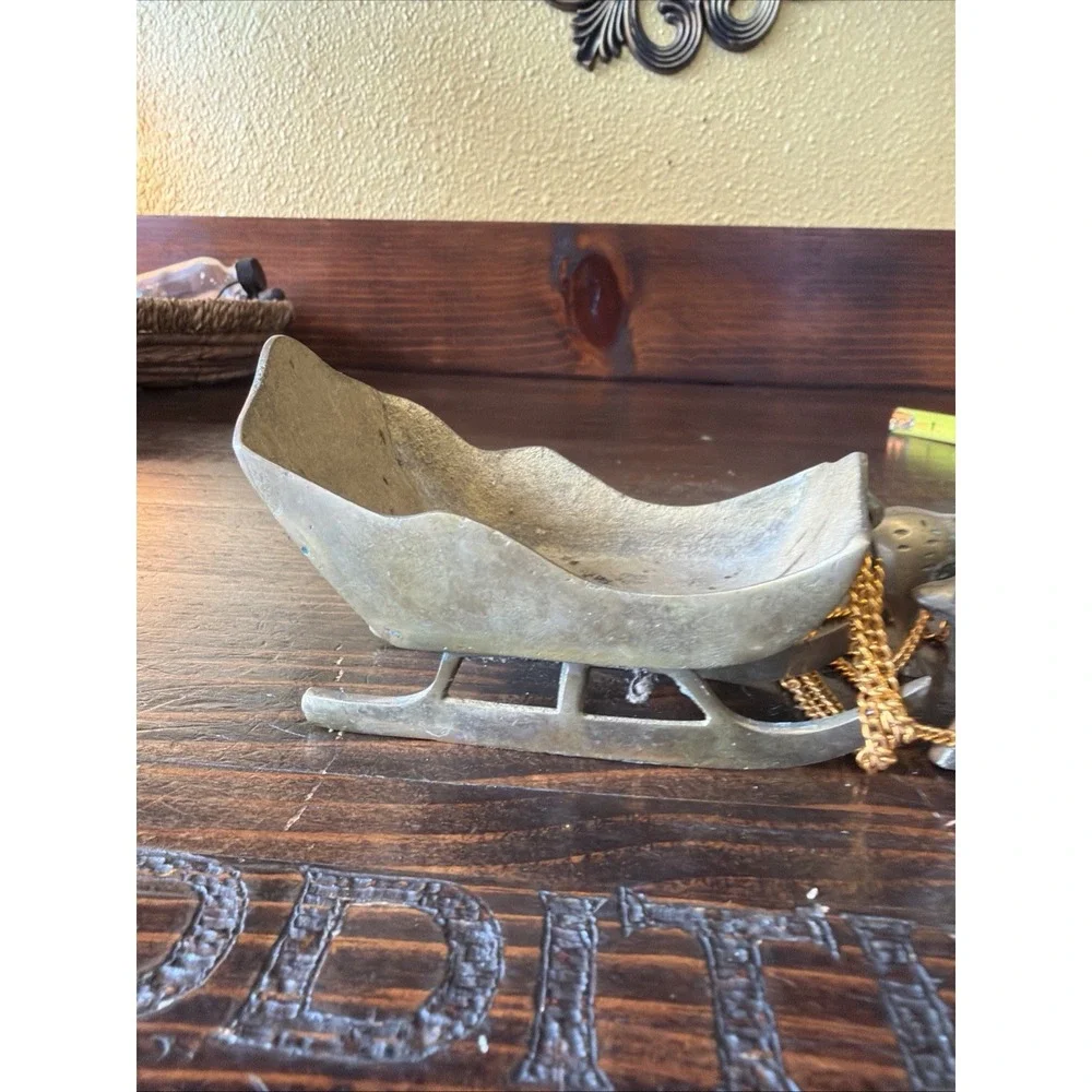 Vintage Brass Reindeer and Sleigh Christmas Centerpiece  Holiday Decor